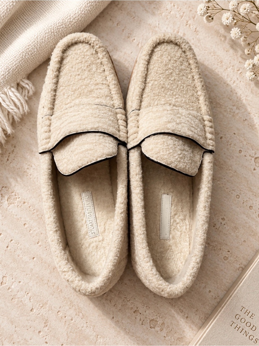 Stuart Weitzman cream shearling Bromley  women’s loafers